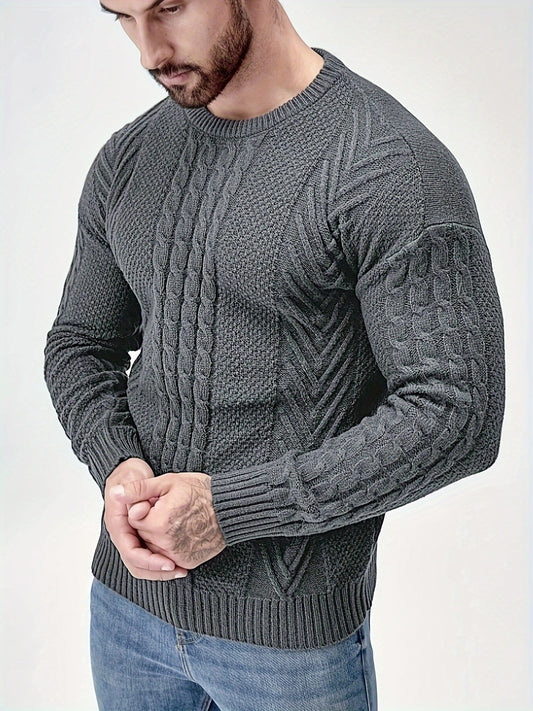 Men's Autumn and Winter Fashion Knit Crew Neck Pullover Warm Casual Sweater