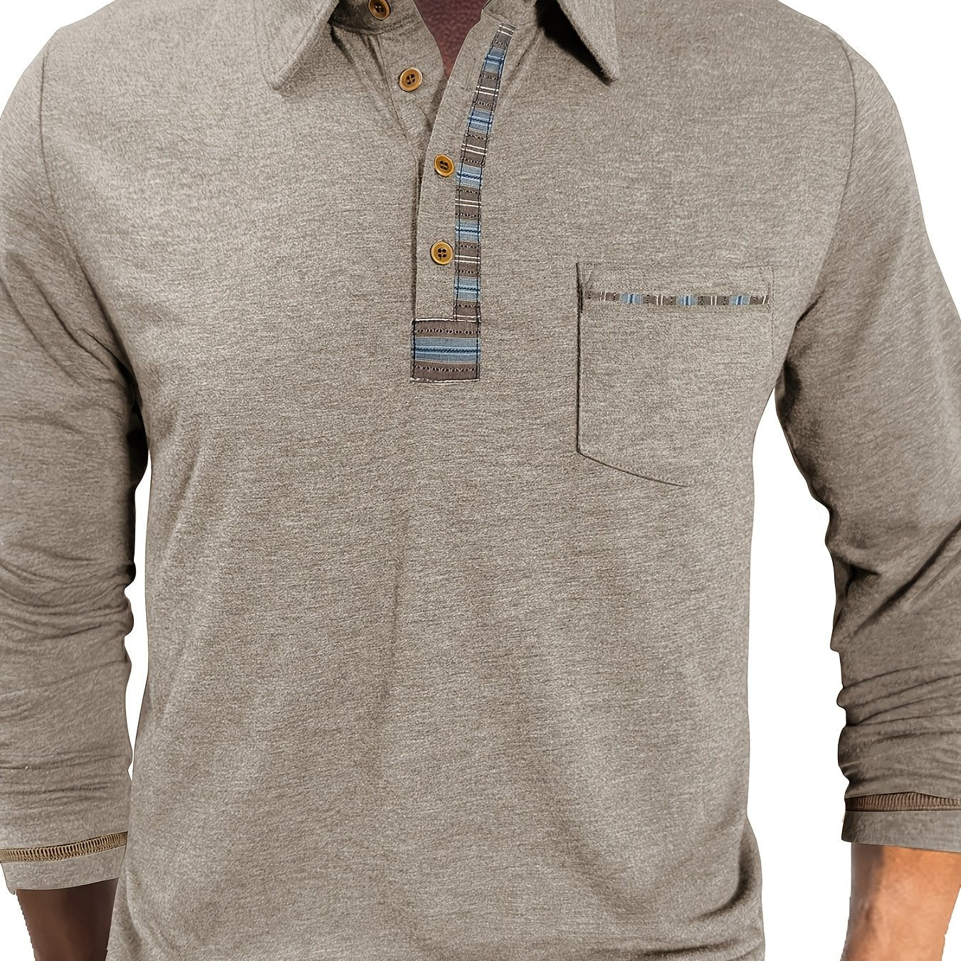 Plus Size Men's Retro Casual Shirt - Long Sleeve Button-Up with Color Block Detailing, Machine Washable Spring/Fall Top for Casual Attire, PLUS SIZE