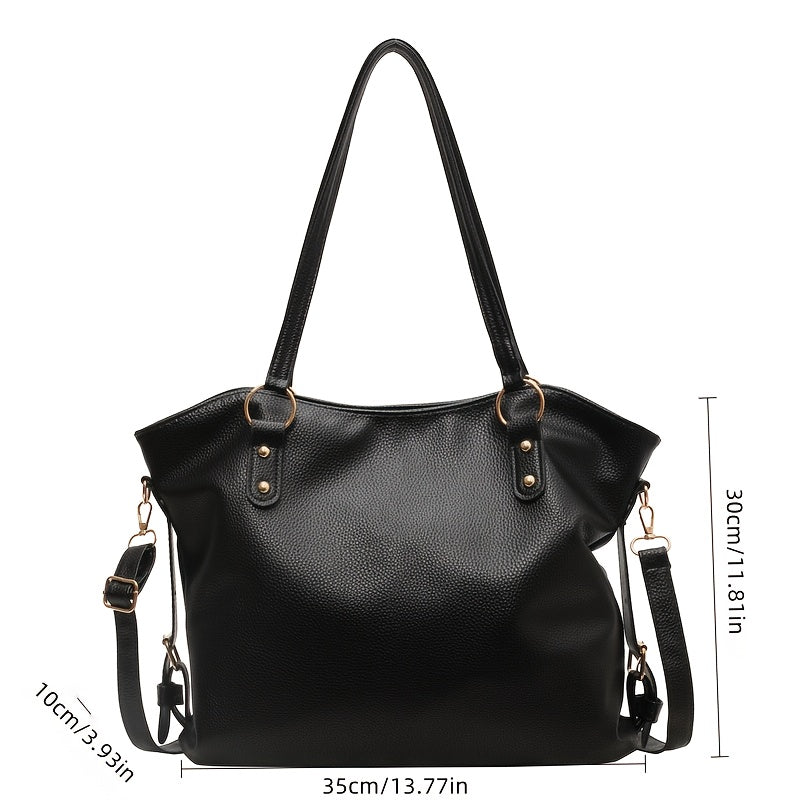 Sac Cabas Femme Grande Capacité – Sac Élégant Minimaliste avec Fermeture Éclair, Spacieux pour le Travail, Usage Quotidien et Événements Formels, Sac Synthétique Durable Noir Mat, Polyvalent, Poignées Solides
