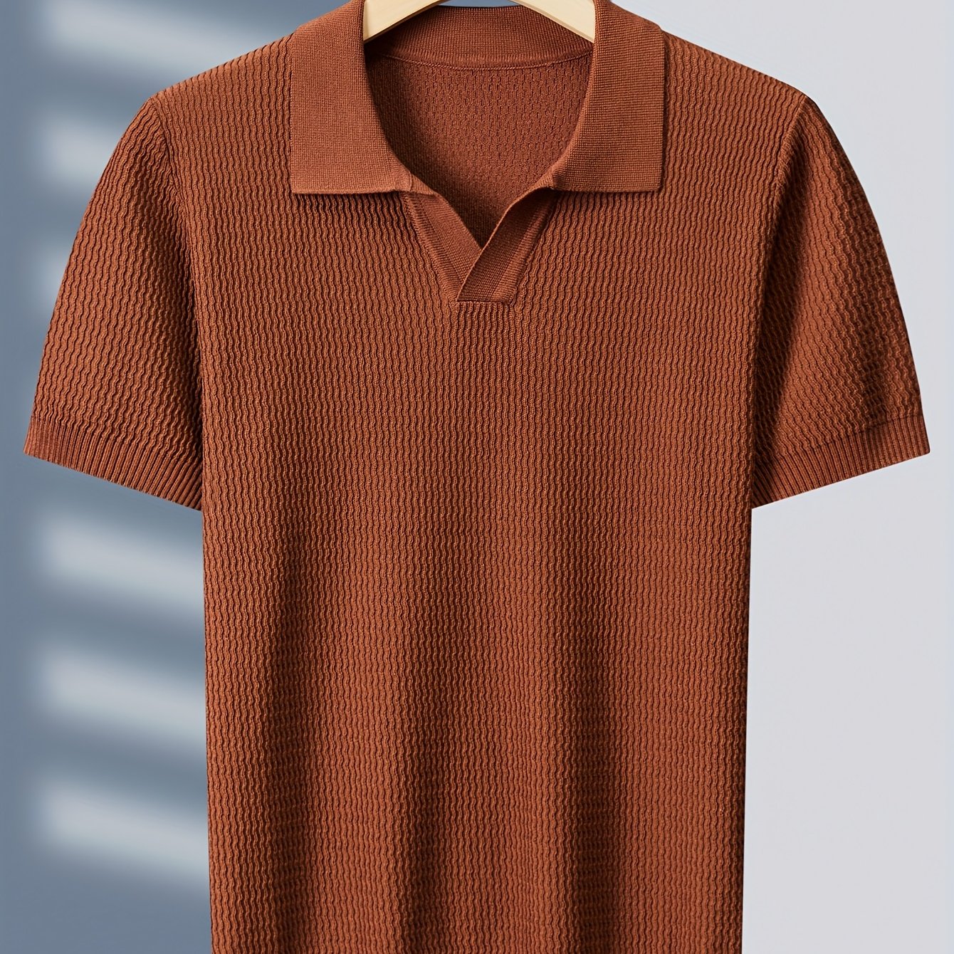 Tehan Brand Men's Clothing, Crafted with Heavy-processed Wave-pattern Jacquard Fabric, Knitted Shirt with American-style Lapel. Lightweight Business Casual High-quality Light Luxury Fabric, Fashionable Mature and Handsome Des