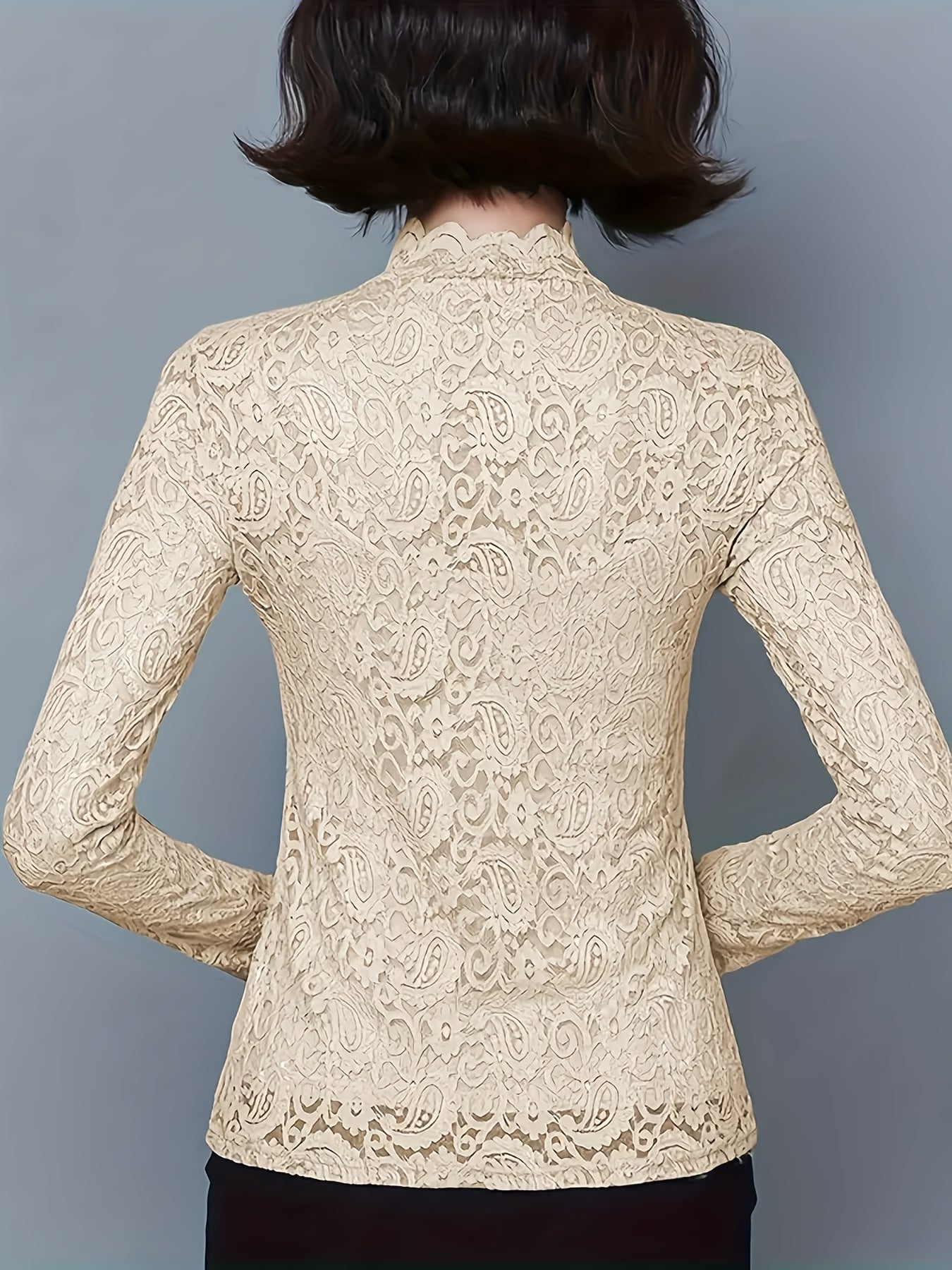 Lot de 2 Hauts Femme en Dentelle Unie - Col Semi-Montant Élégant, Manches Longues, Idéal comme Sous-Couche pour le Printemps et l’Automne, T-Shirt Féminin