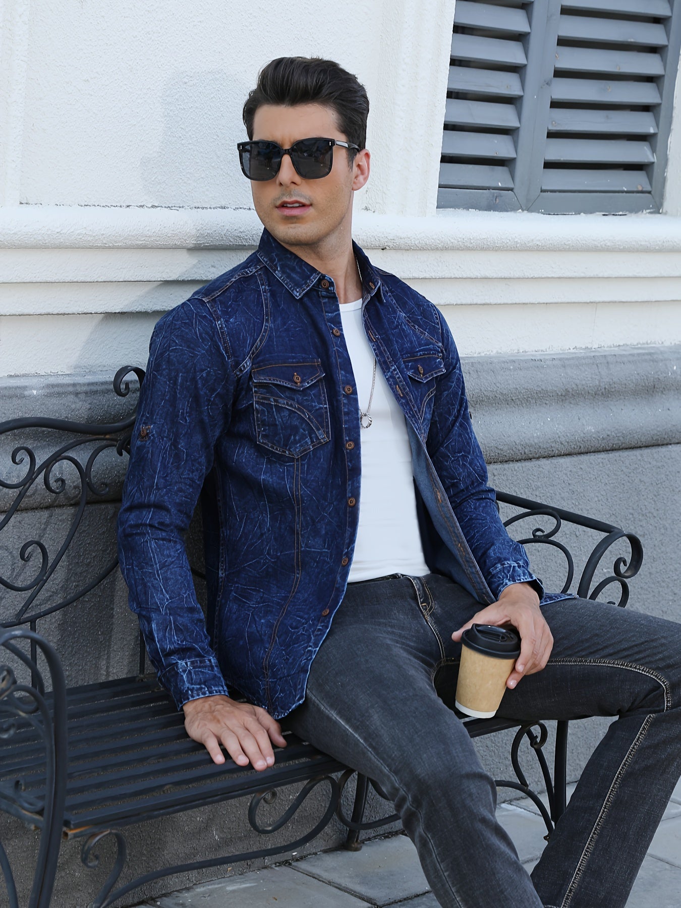 Gengyuan'S Features a Trendy Deep Blue Tie-Dye Denim Shirt for Men.