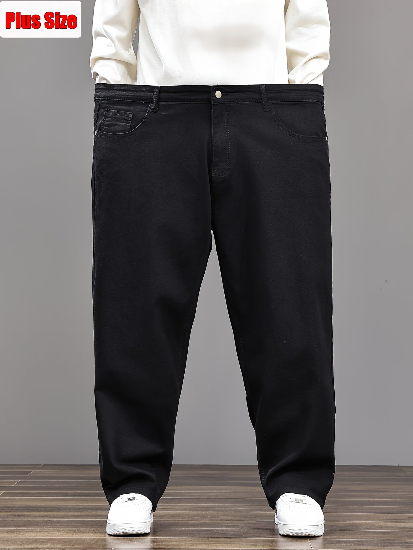 Pantalon faux denim grande taille pour homme (2XL–8XL) – coupe droite extensible, tissu opaque, couvrance ventre, confortable et polyvalent, adapté tenue formelle et décontractée