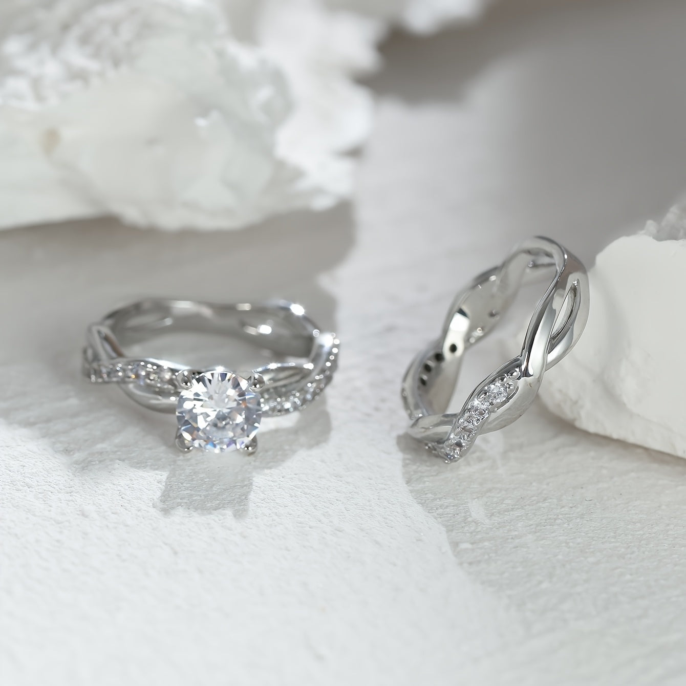 Vintage Cross Twisted Ring Set with Minimalist Twist and Engagement Wedding Rings