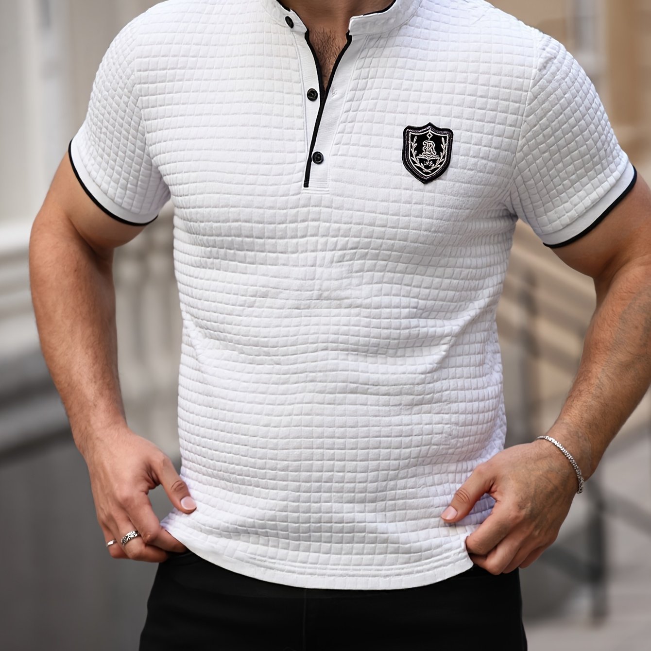 Men's Lightweight Moisture-Wicking Short Sleeve Shirt - Breathable Stretch Fabric, Henley Neck Casual Button-Up for Gym, Summer Outings & Parties (White)
