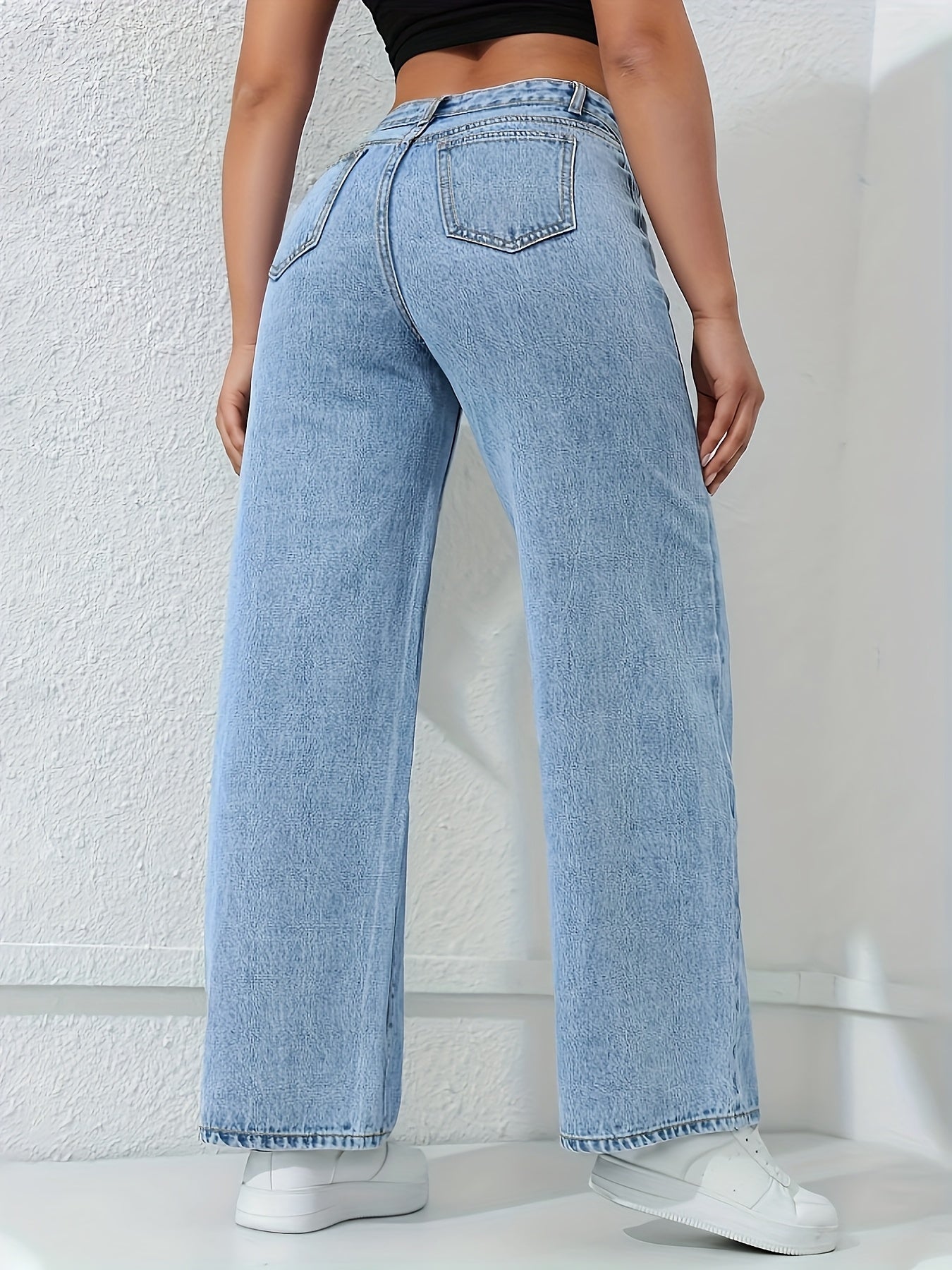 Jeans Femme Décontracté Polyvalent Coupe Ample Jambe Droite