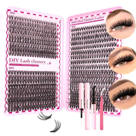 Kit d’Extensions de Cils en Paquets – C Curl, Cils Naturels Épais et Fluffy, Kit Complet avec Brosse à Cils, Colle et Scellant, Pince et Liquide, Longueurs 9-16 mm, Épaisseurs 30D/40D/50D, Parfait pour Usage Quotidien à la Maison