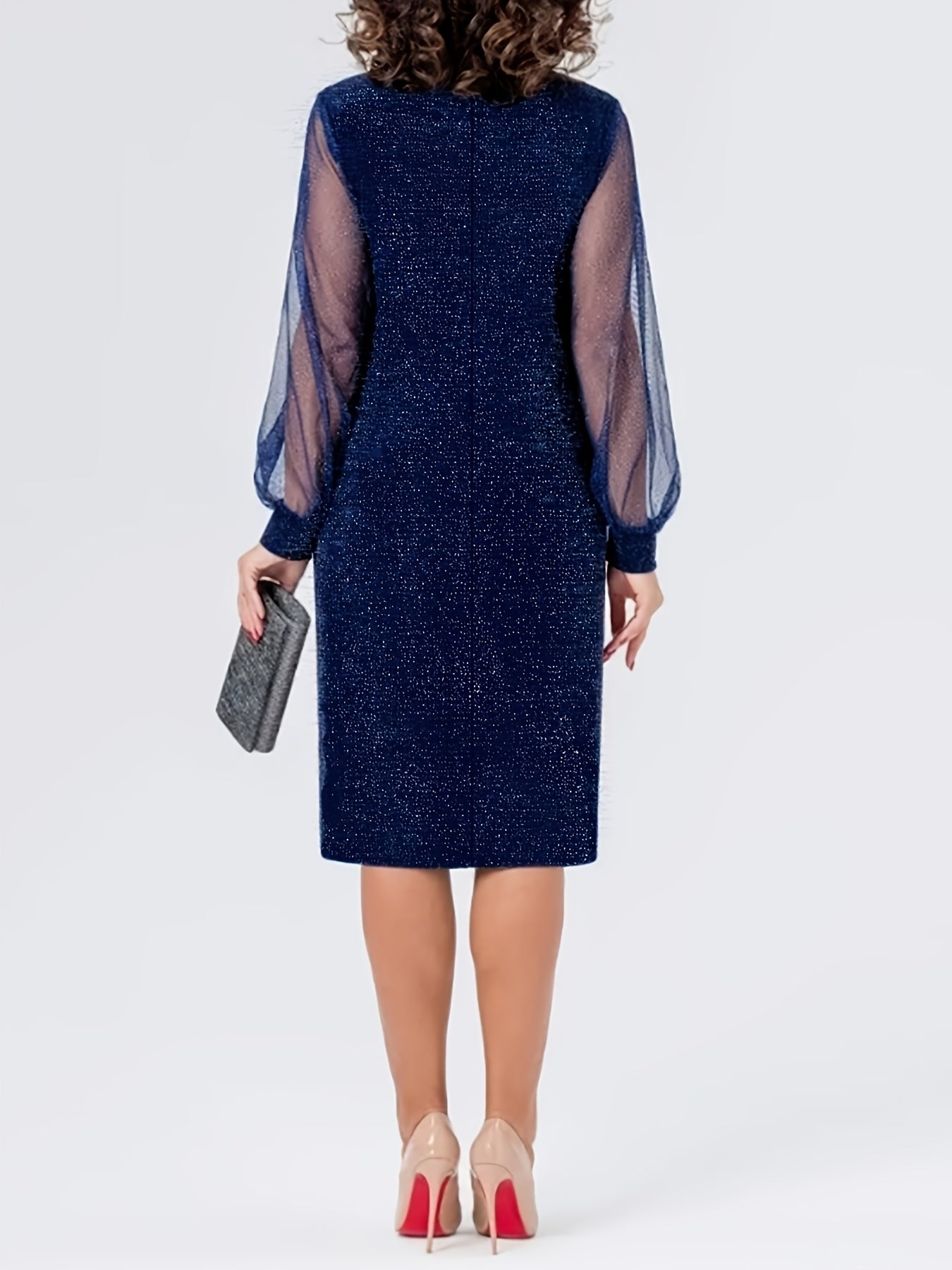 New Spring/Autumn Dress with Mesh Patchwork, Round Neck, Long Sleeves, Fashionable Fabric, Fit Dress