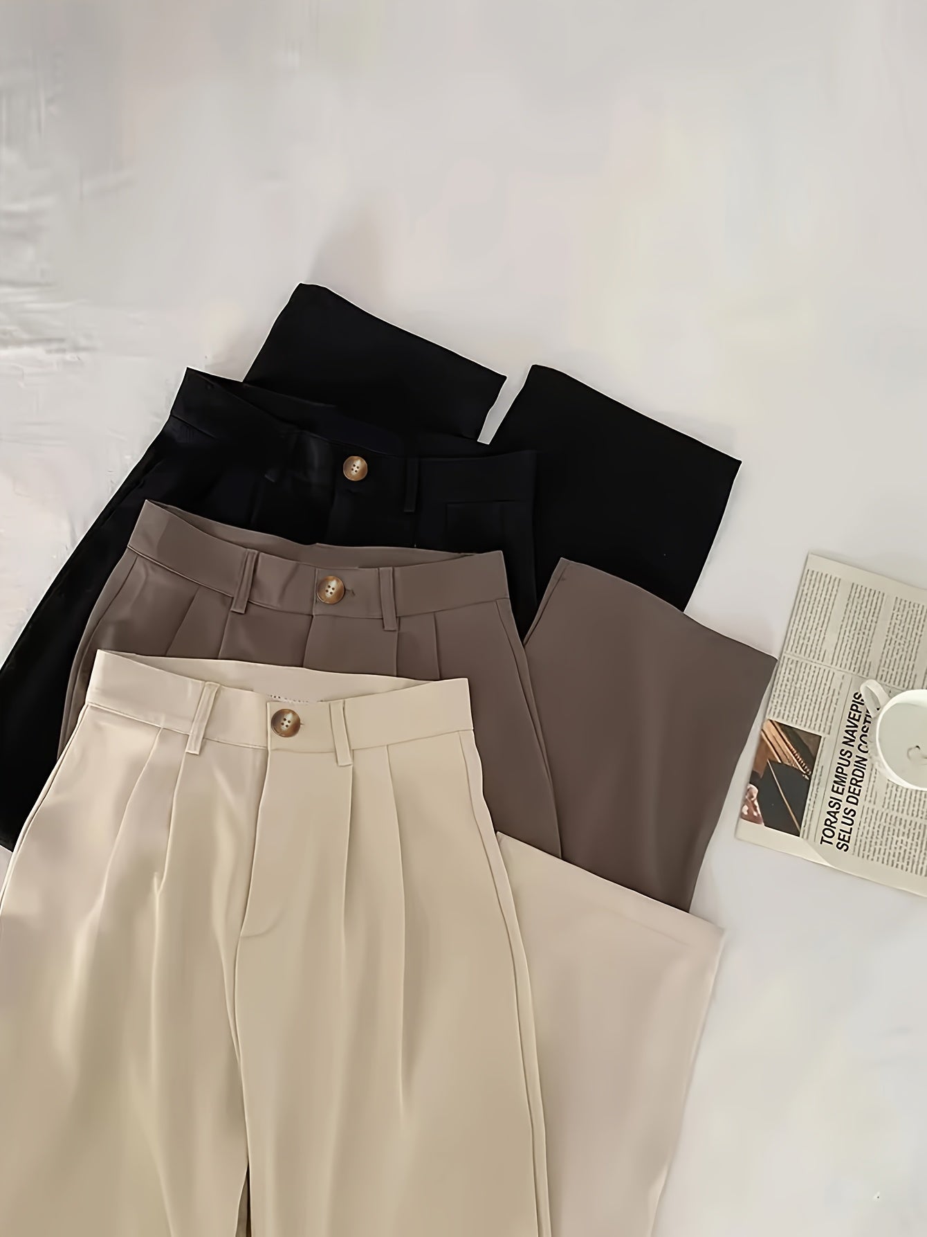 Lot de 3 Pantalons Femme Élégants Droits – Style Bureau avec Boutons