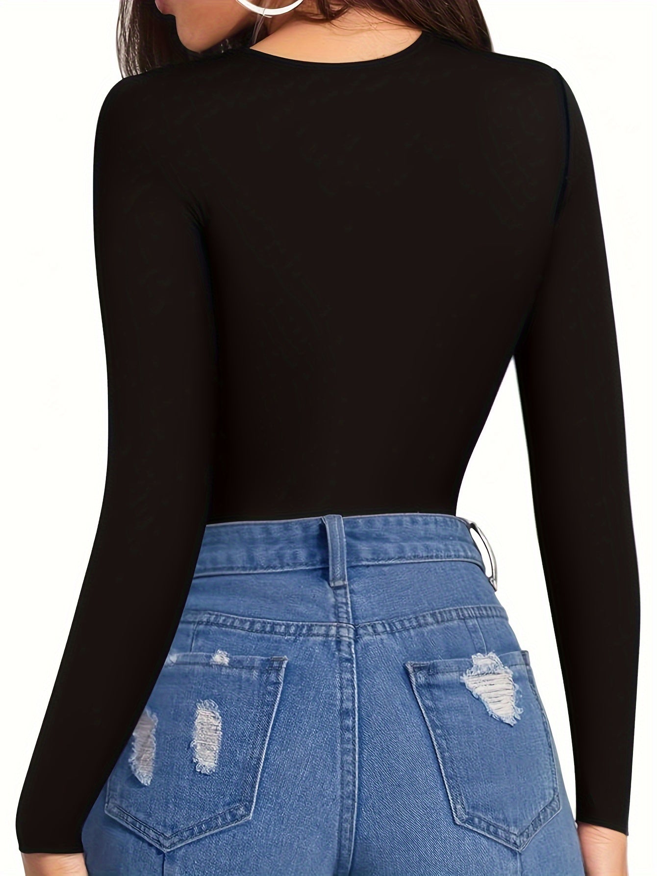 Body femme à manches longues, col rond, coupe slim, style décontracté