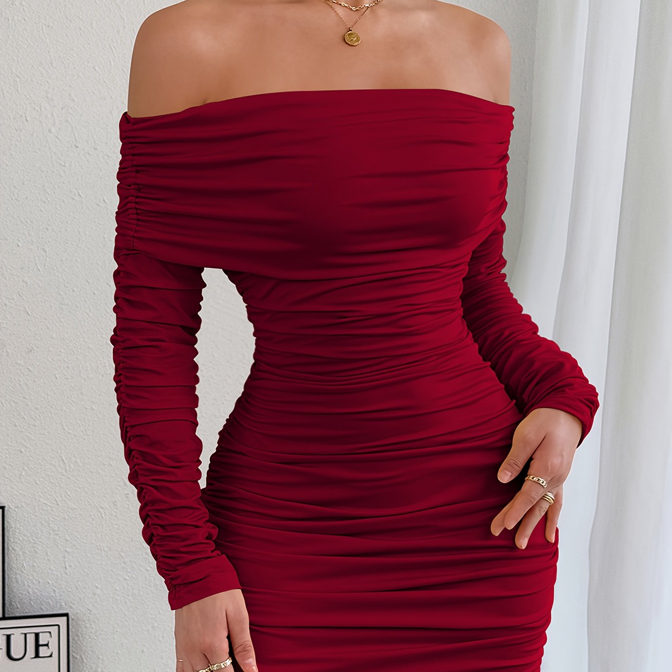 Robe Femme Sexy Une Épaule / Épaules Dénudées Manches Longues – Moulante, Robe de Soirée Formelle, Tenues Automne/Hiver, Silhouette Flatteuse, Détails Froncés, Élégante et Stylée