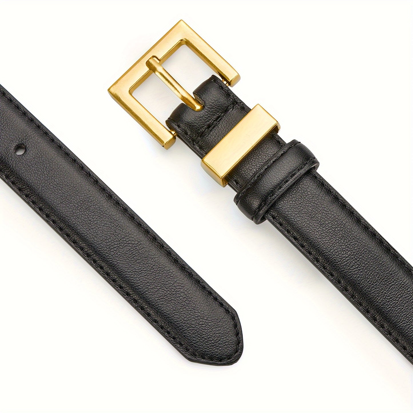 Lot de 2 ceintures pour femmes – Style décontracté, légère, tissage non textile, boucle carrée dorée