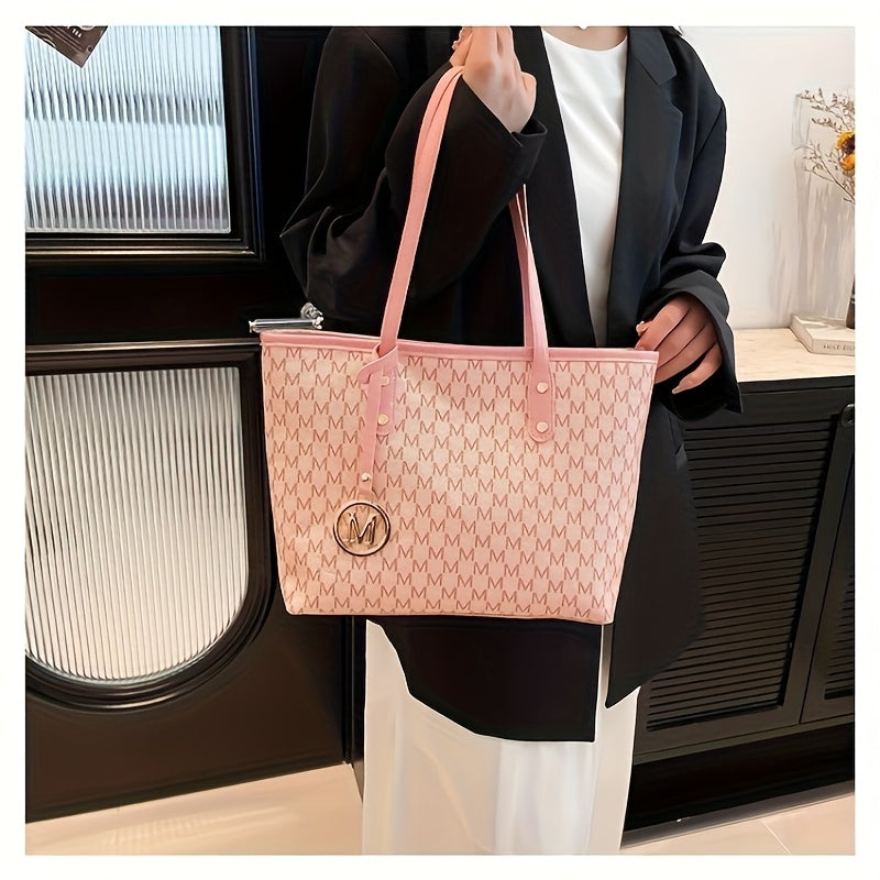 Sac Cabas et Bandoulière Femme Fait Main – Grande Capacité, Élégant, Couleurs : Rose / Marron, Quincaillerie Dorée et Fermeture Éclair