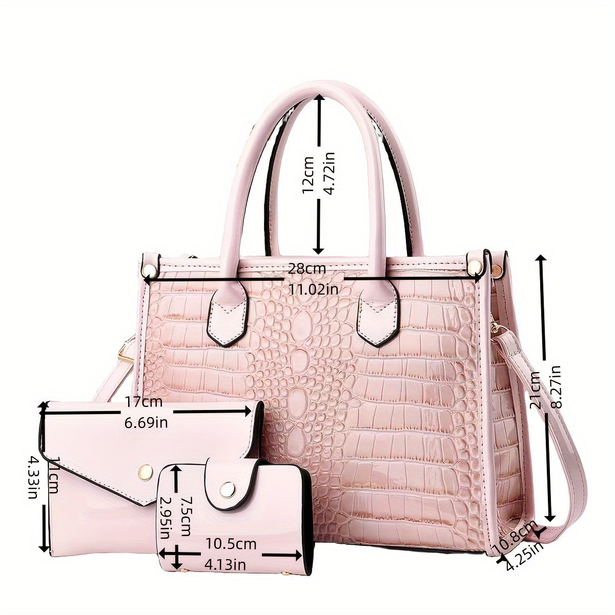 Ensemble de sacs à main en PU motif crocodile pour femmes – Sac cabas et pochette de luxe, grand sac à bandoulière, style vintage pour le bureau