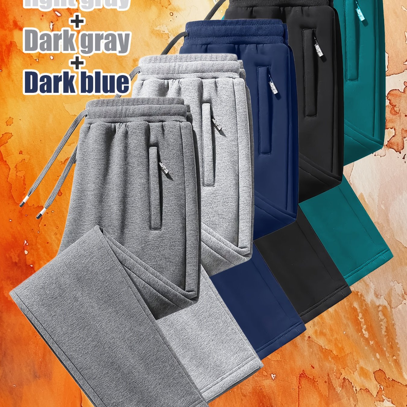 3pcs Joggers Thermiques Homme – Full-Zip, Confortables, Gris/Noir/Bleu/Vert, Sport & Casual