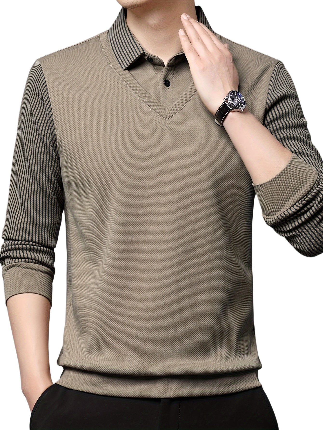 Solid Fake Two-piece Lapel Versatile Shirt Tops, Breathable Long Sleeve Golf Shirt For Casual Daily Wear, Spring And Autumn