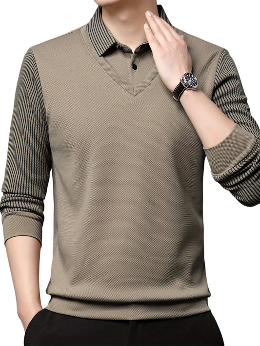 Solid Fake Two-piece Lapel Versatile Shirt Tops, Breathable Long Sleeve Golf Shirt For Casual Daily Wear, Spring And Autumn