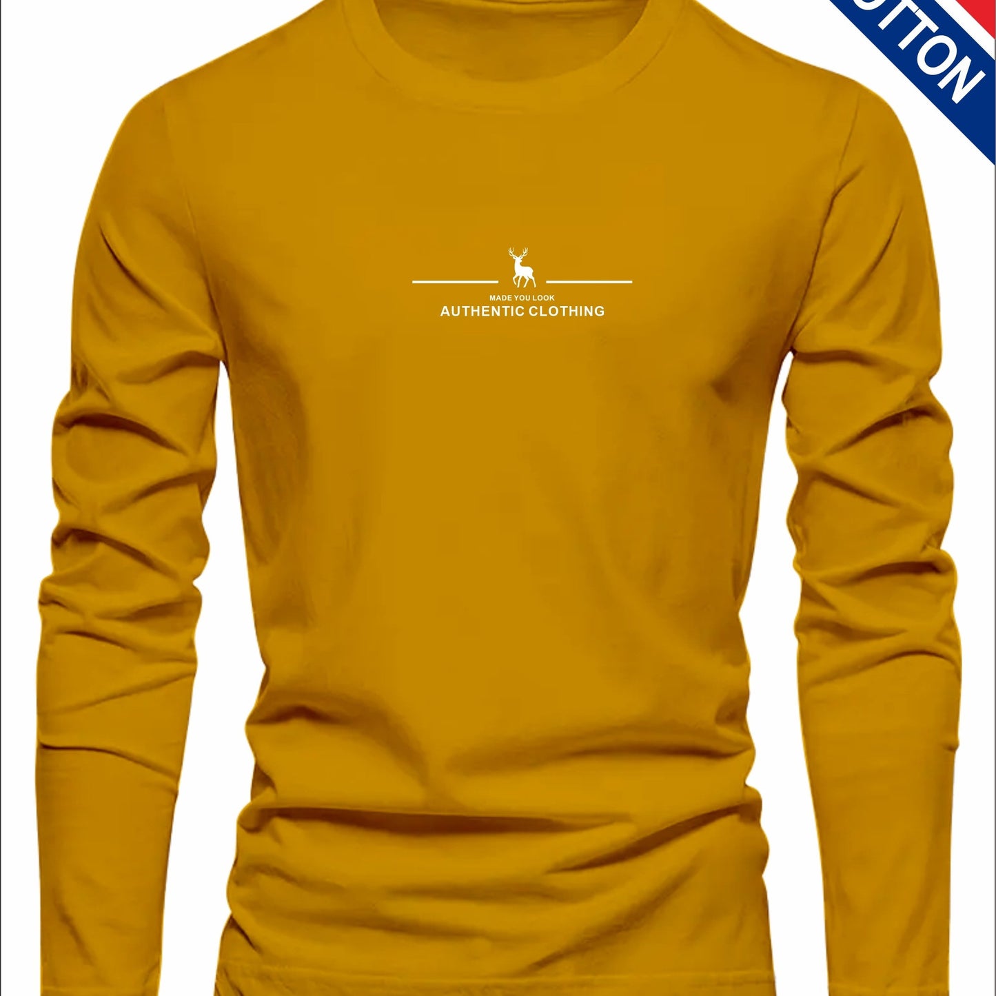 Men's 100% Cotton Long Sleeve T-Shirt - Soft Breathable Casual Round Neck Shirt Suitable for Fall/Winter, Machine Washable Layering Essential for & Social Events - Fabric