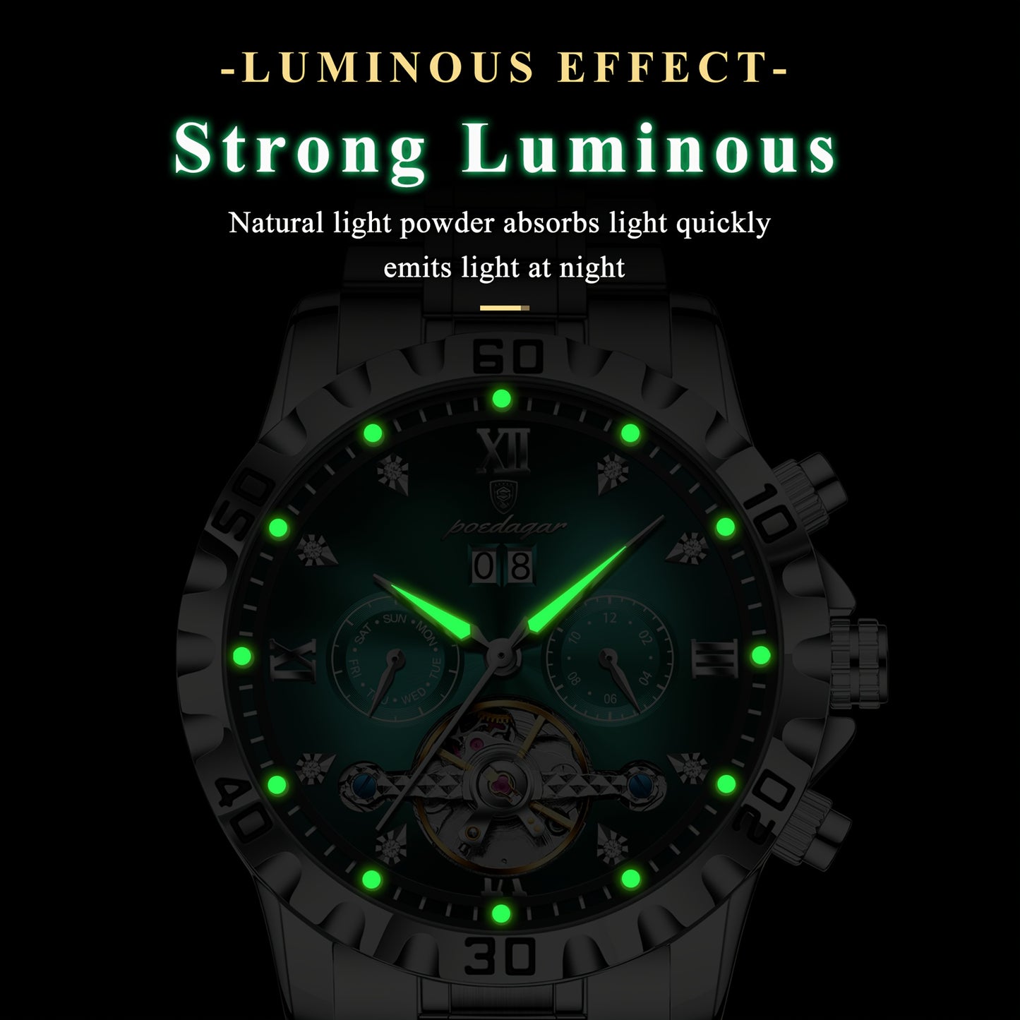 Men'S Luxury Business Watch with Automatic Movement, Waterproof, Luminescent Hands & Date Display - Stainless Steel Case & Dial, Mechanical Movement, 3 ATM, Without Battery