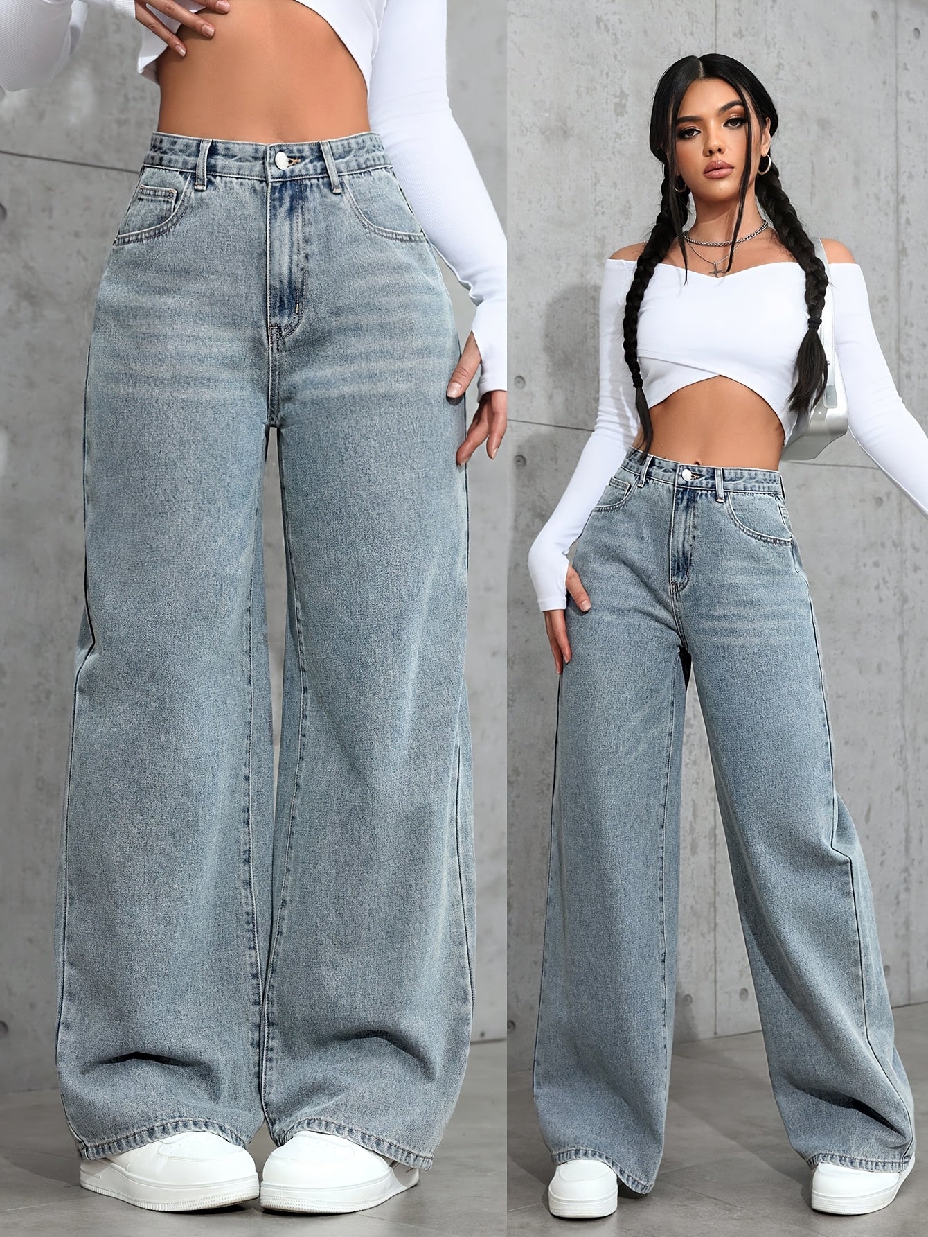 Jeans Femme Taille Haute Jambe Large Non Transparent Lavable Toute Saison Décontracté et Formel Polyvalent Durable