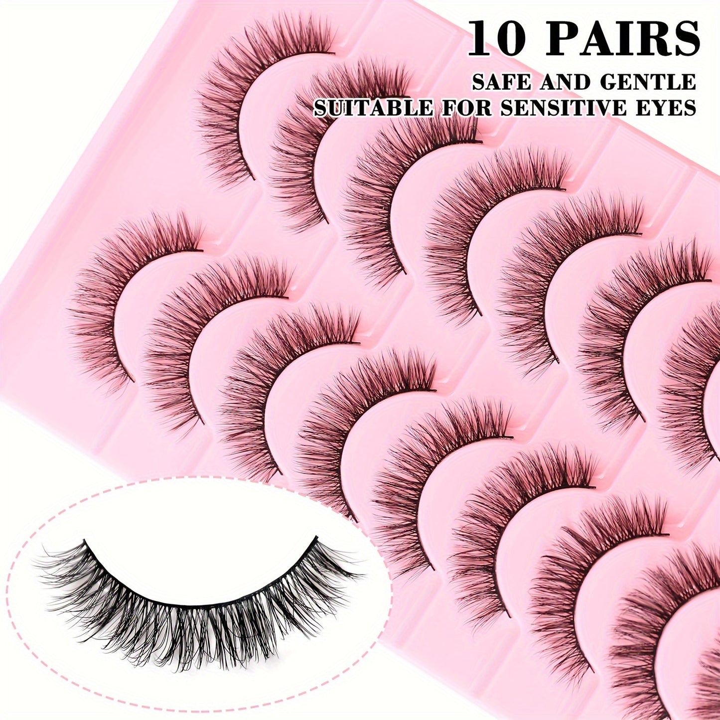 10 paires de faux cils luxueux et duveteux, effet œil de chat 5D, cils en fibre imitation vison, application facile, maquillage envoûtant, faits main, réutilisables, pour un usage quotidien et de soirée
