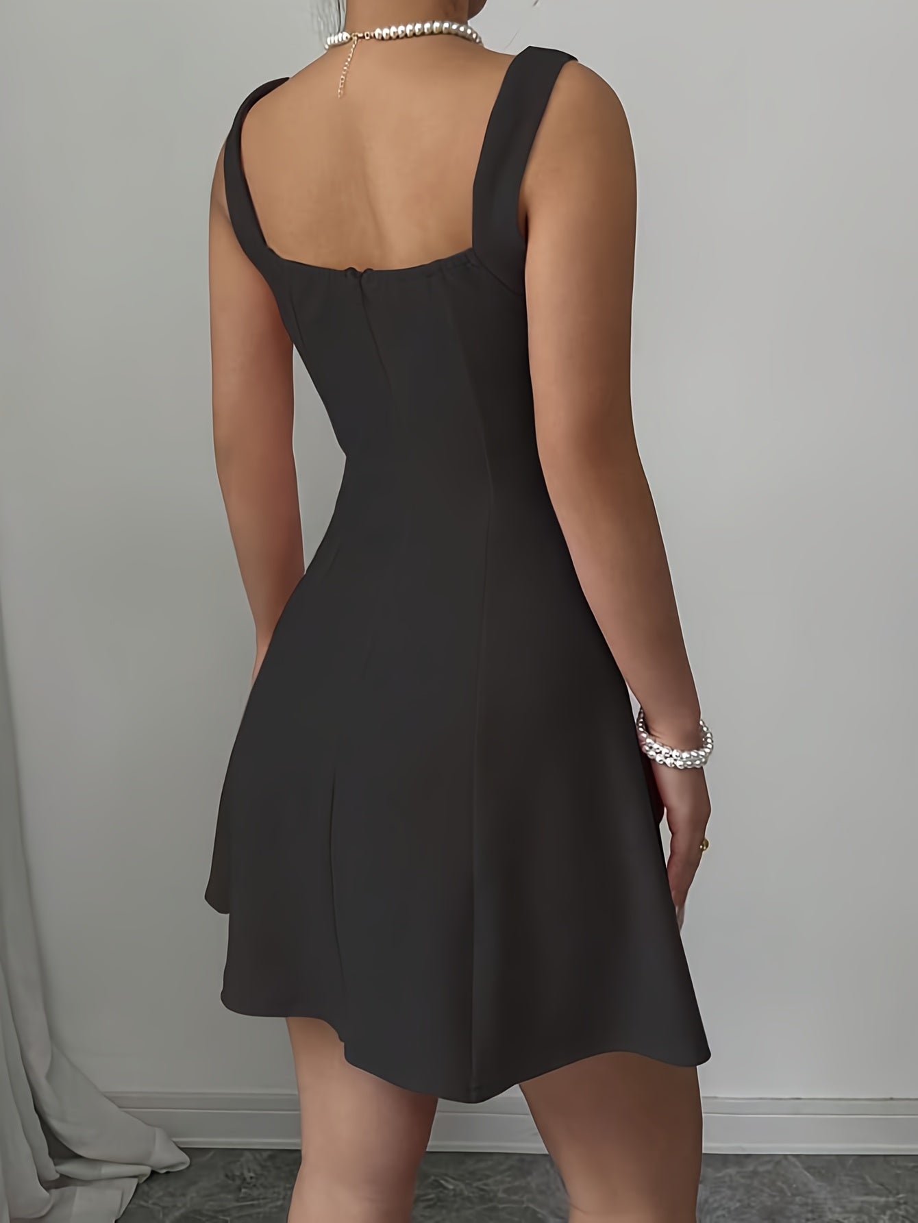 obe femme rose pastel sans manches – Col carré, jupe A-line évasée, chic