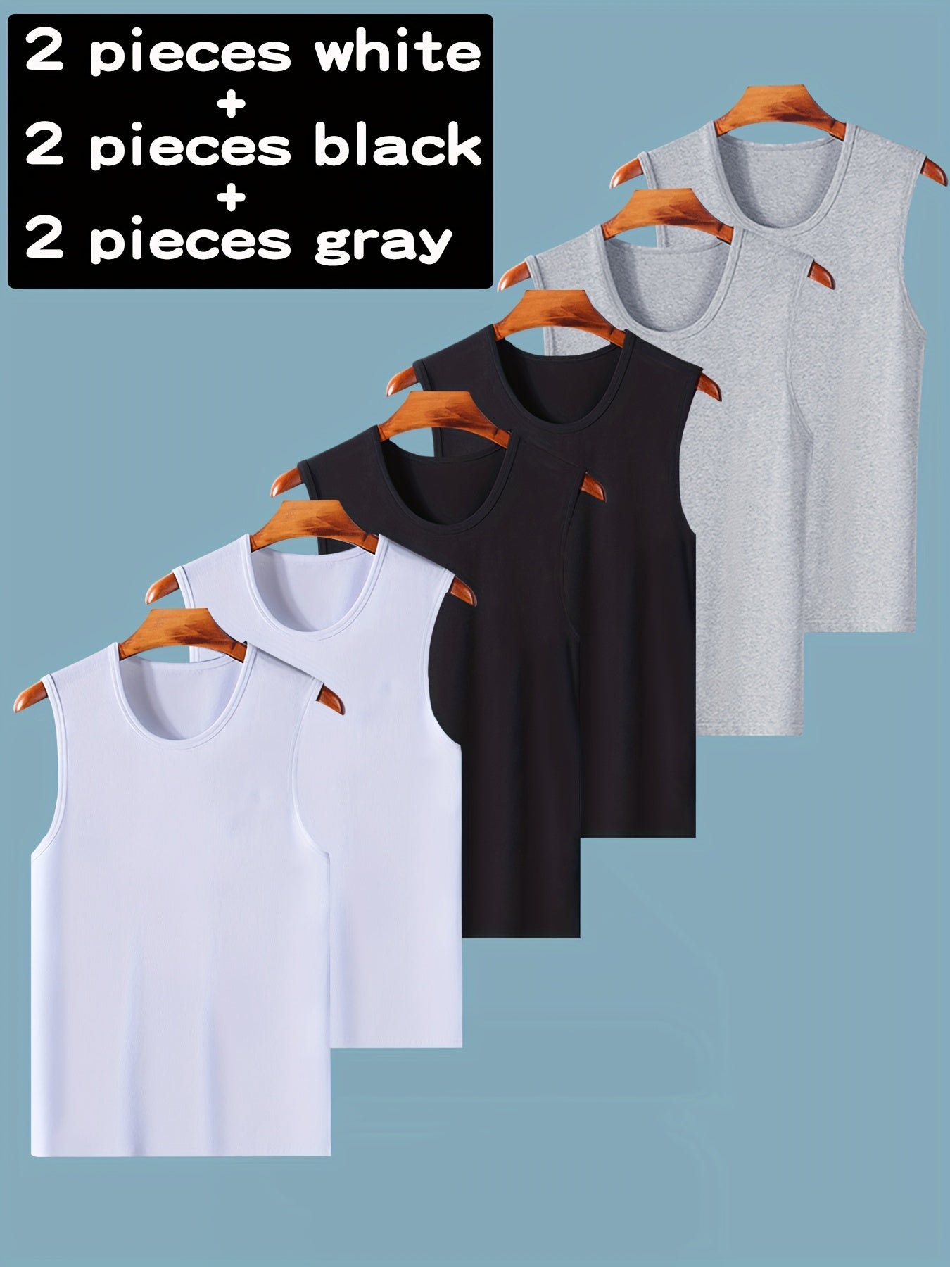 Lot de 6 Débardeurs Homme – Noir, Blanc, Gris, Confortables et Extensibles