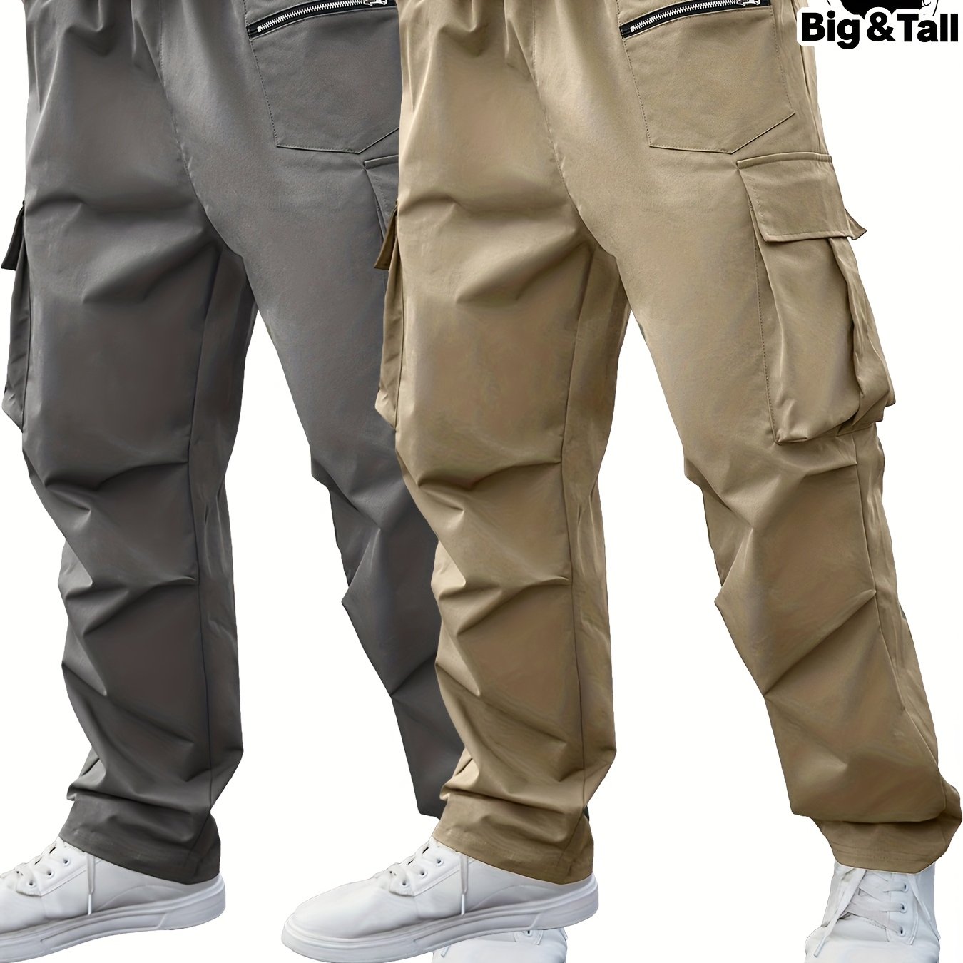Ensemble 2 pantalons cargo grande taille pour homme – robustes, multi-poches utilitaires, tissu non extensible, idéals construction, randonnée et usage quotidien, toutes saisons, entretien facile