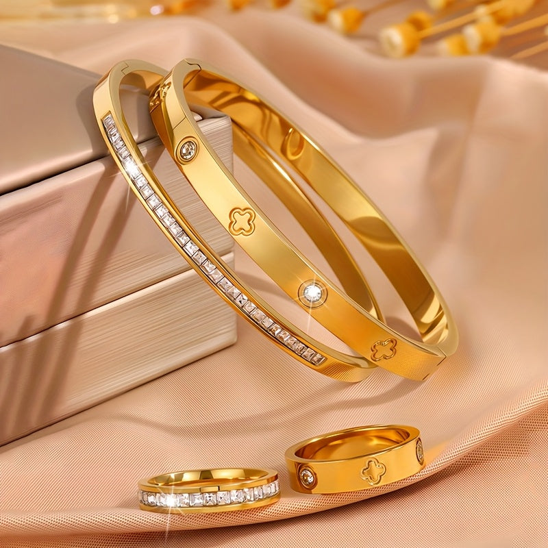 Lot de 4 bracelets en acier inoxydable – luxe discret, texture élégante, parfaits pour bureau ou sorties entre amis