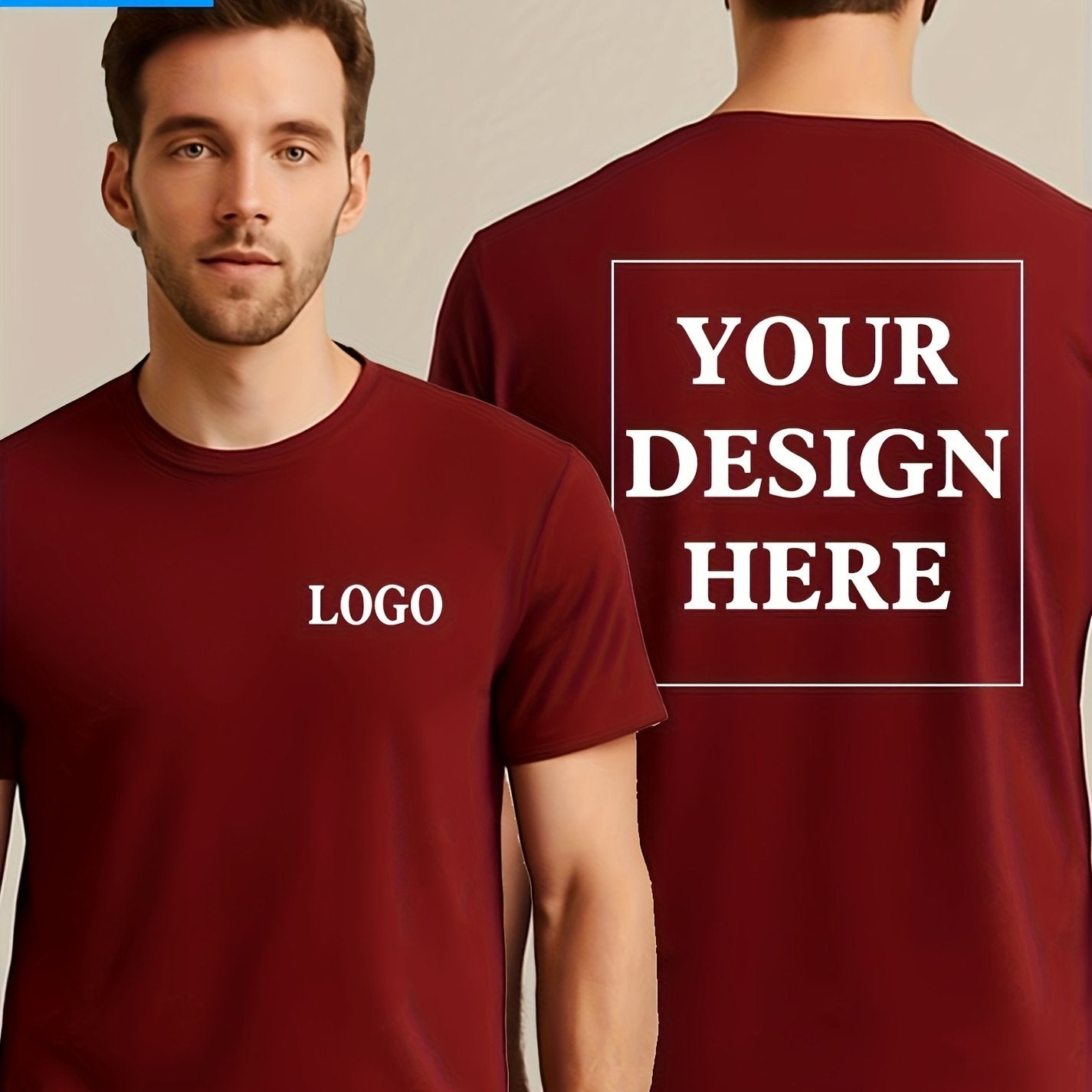 Men's Custom Text/Logo T-Shirt 100% Cotton Personalized Short Sleeve Round Neck Casual Summer Top with Your Own Text, Photo or Logo Printing - DIY Orders Suitable for Events, Promotions, Gifts (Men's Fashion)