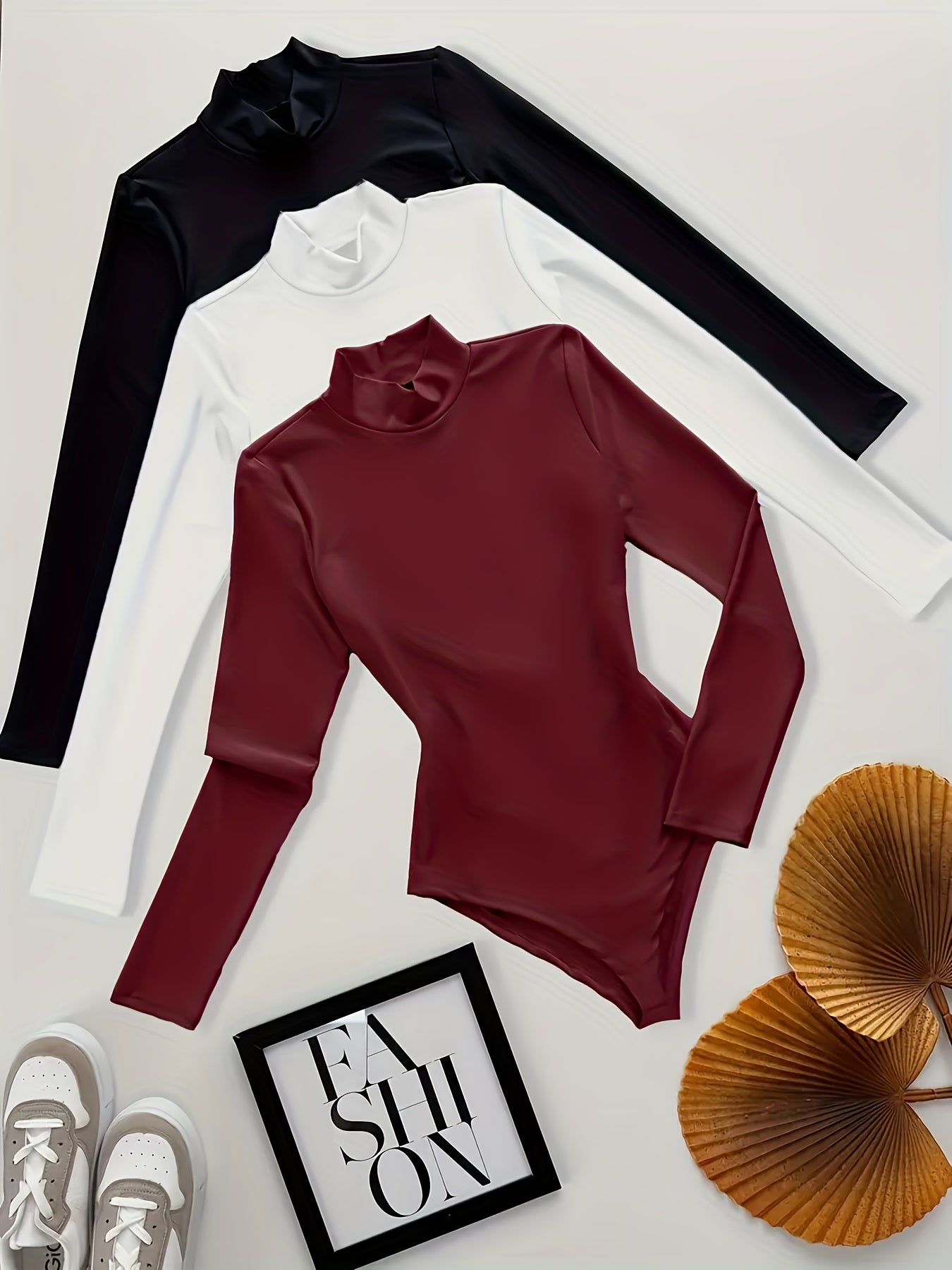 T-shirt Femme Élégant Manches Longues - Tissu Doux Extensible, Col Montant Slim pour Tenues Quotidiennes et Formelles, Polyvalent Printemps/Automne, Bureau, Soirée, Casual