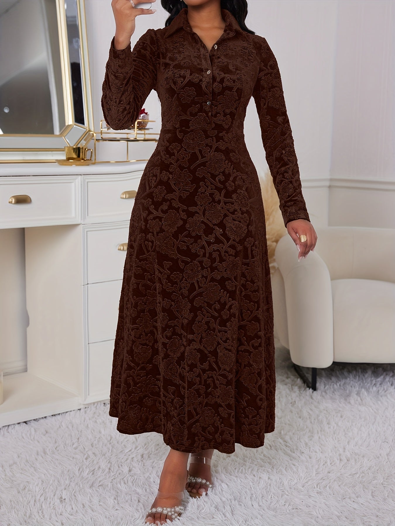 Robe Femme Élégante pour Événements Formels et Fêtes – Robe de Soirée Longue, Coupe Flatteuse, Fermeture Bouton à l’Avant