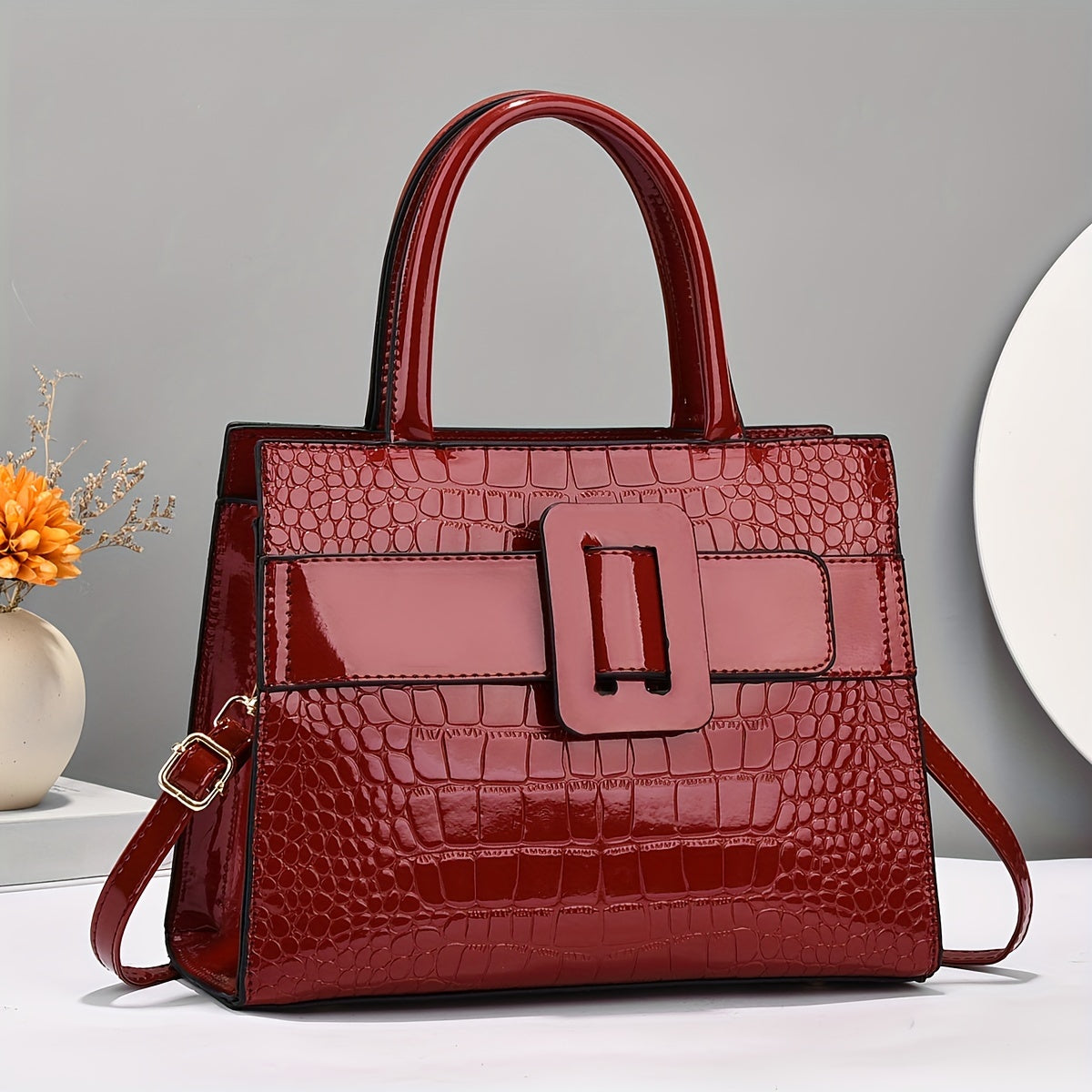 Sac à main brillant motif crocodile pour femme