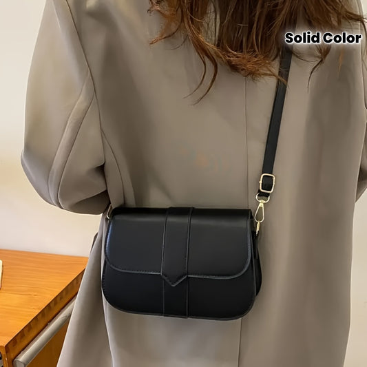 Sac bandoulière femme noir – simili cuir, lanière réglable, rabat avec boucle