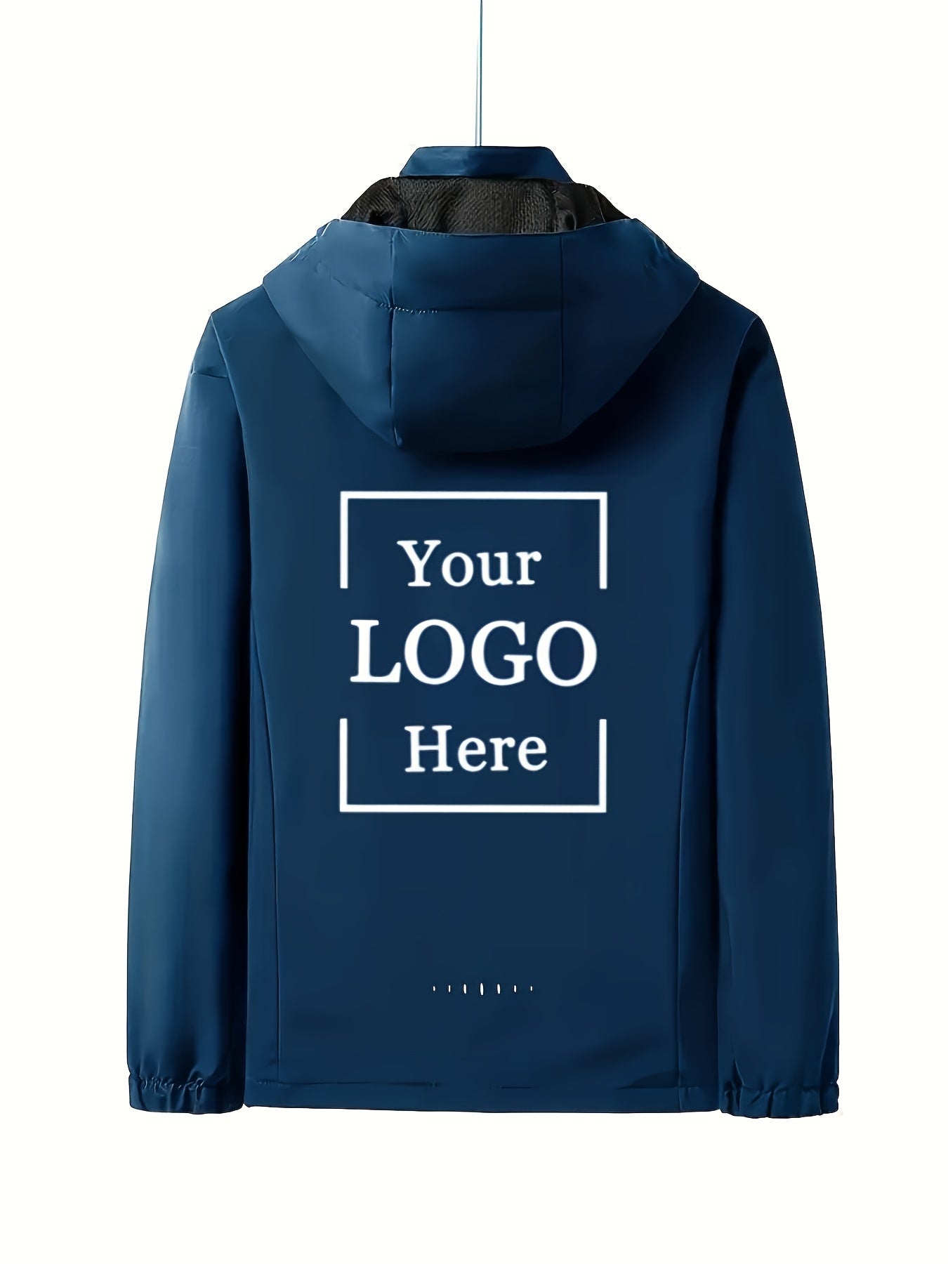 Veste à capuche homme personnalisable – coupe ample, bleu marine, imperméable, logo imprimé, promo et entreprise