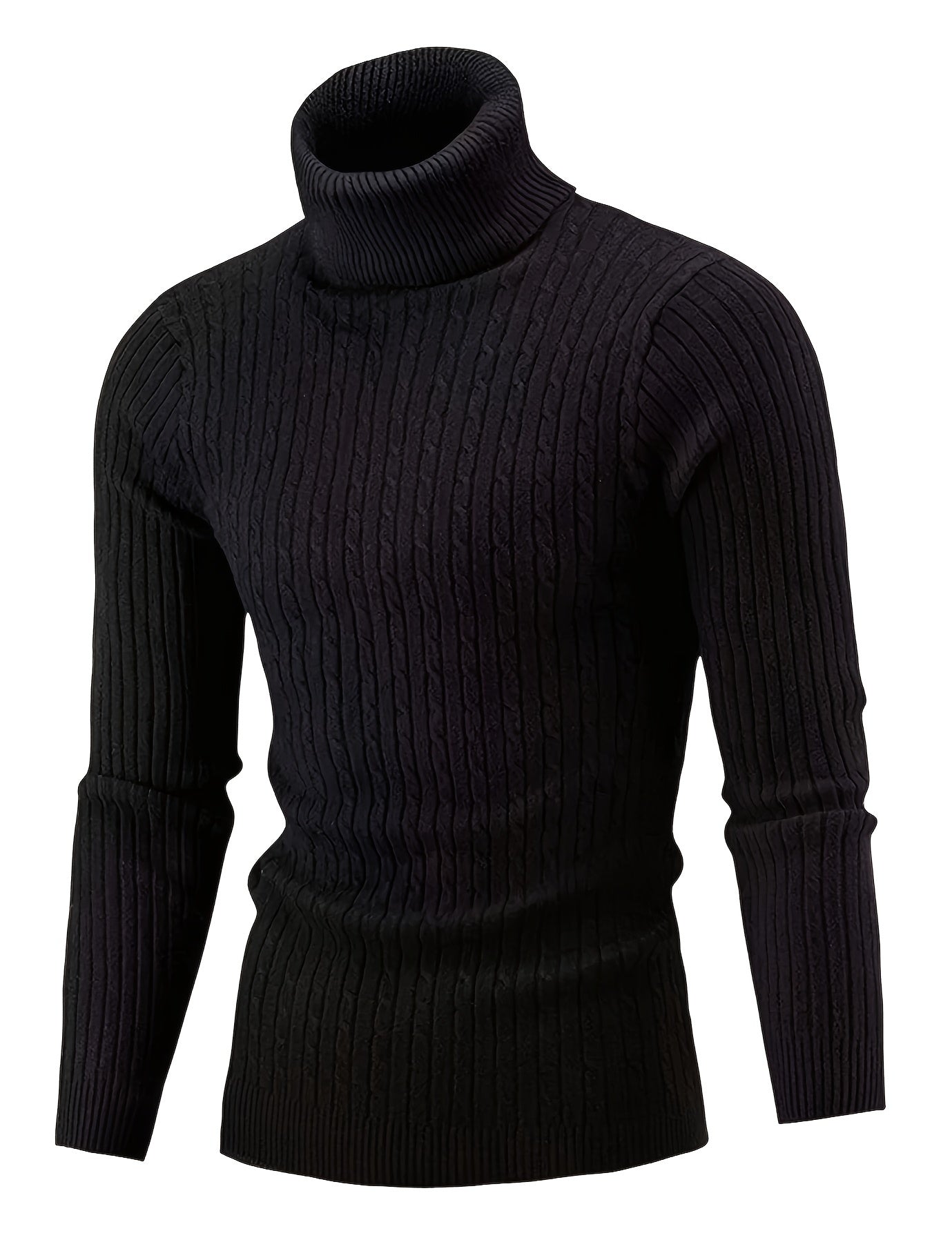 Men's Casual Turtleneck Sweater - Long Sleeve Stretch Knit Pullover, Regular Fit Solid Color Golf & Party Wear, Autumn Winter Wardrobe Essential, Winter Apparel, Academic Style, Ribbed Texture, Cold Weather Clothing, Classic