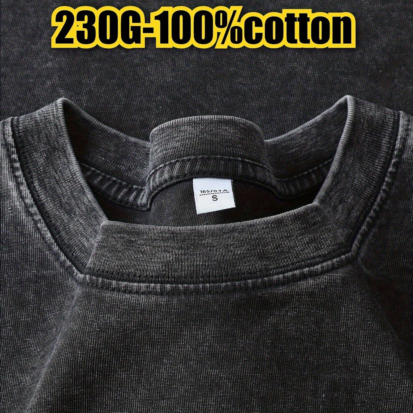 Men'S Vintage Distressed Heavyweight 220gsm T-Shirt - Relaxed Fit Short Sleeve Round Neck Casual Tee with Letter Print, Soft Washed Texture & Raglan Sleeves for Casual Attire, Vintage T Shirts, Leisure Clothing, Retro Style S