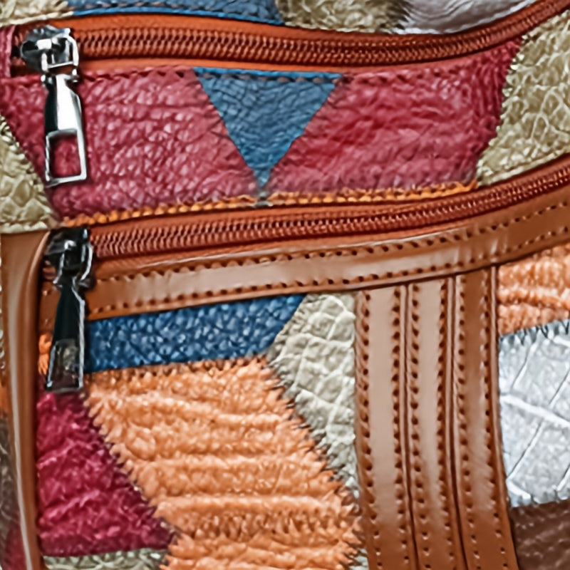 Sac femme – Sac bandoulière casual, design patchwork, style simple et tendance, fermeture éclair aléatoire