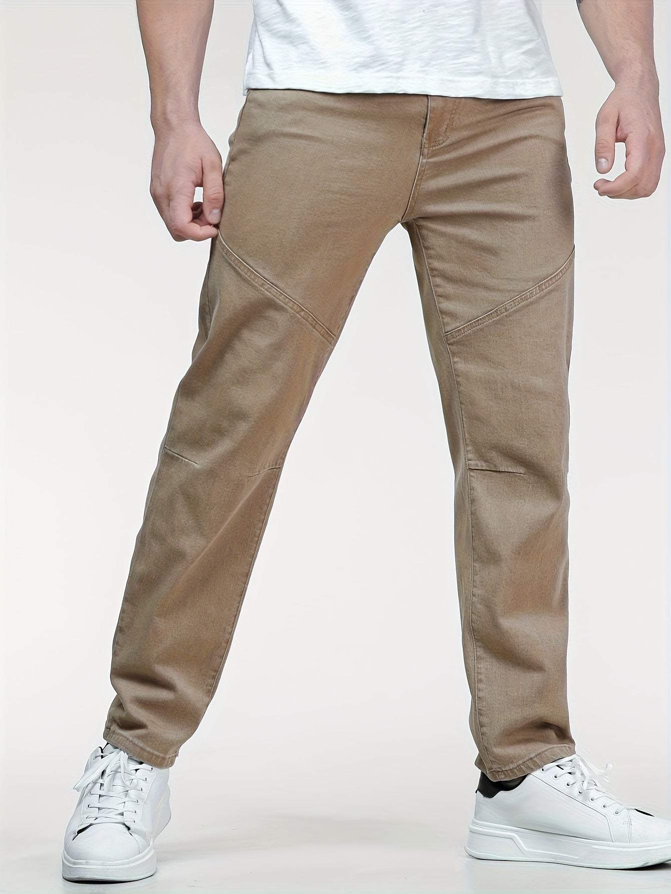 Jean denim homme grande taille extensible – Pantalon casual droit avec poches, marron, coupe confortable toutes saisons, tissu légèrement extensible