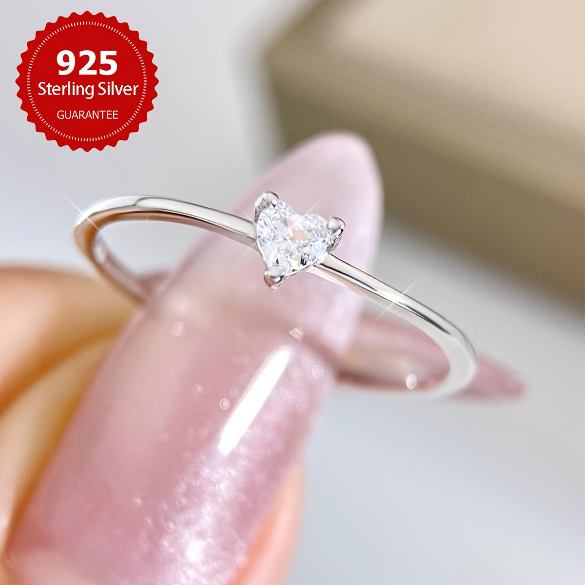 1pc minimalist heart ring S925 Sterling Silvery Promise Wedding EngaSynthetic Gemstoneent Rings for Women Wedding Season Jewelry Anniversary Solitaire Ring Thanksgiving Valentine's Day Gift for Ladies