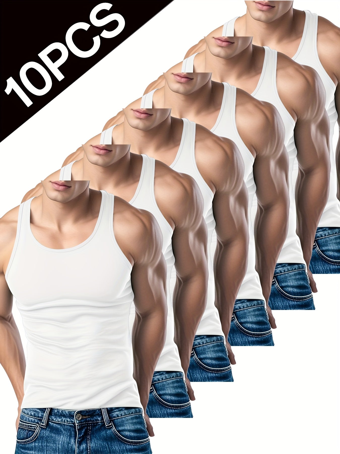 Lot de 10 Débardeurs Homme – Coupe Slim, Styles Variés