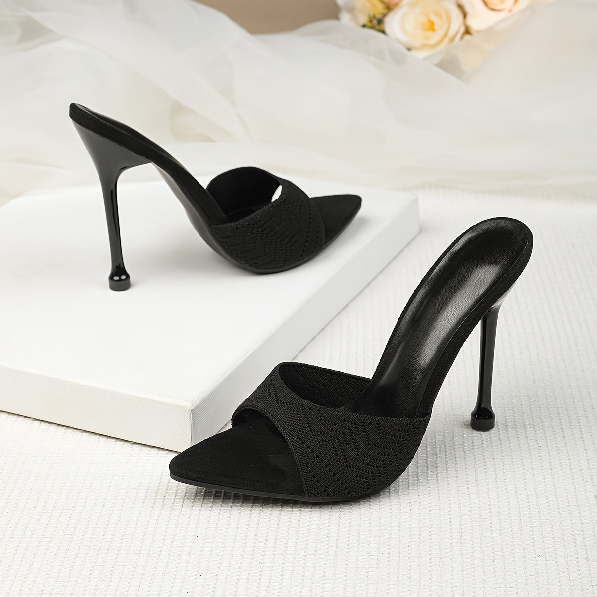 Mules Élégantes à Talons Aiguilles pour Femme – Bout Ouvert, Talons Ultra-Hauts, Tige en Microfibre, Semelle Antidérapante en Caoutchouc, Parfaites pour Mariages, Soirées, Bureau et Événements Extérieurs – Sandales de Soirée