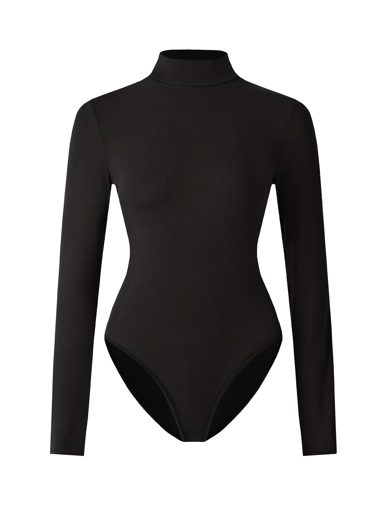 Lot de 3 hauts femme – col montant, manches longues, coupe slim, t-shirts extensibles semi-transparents, noir, marron et blanc, essentiels pour superposition casual, design minimaliste, confortables et polyvalents