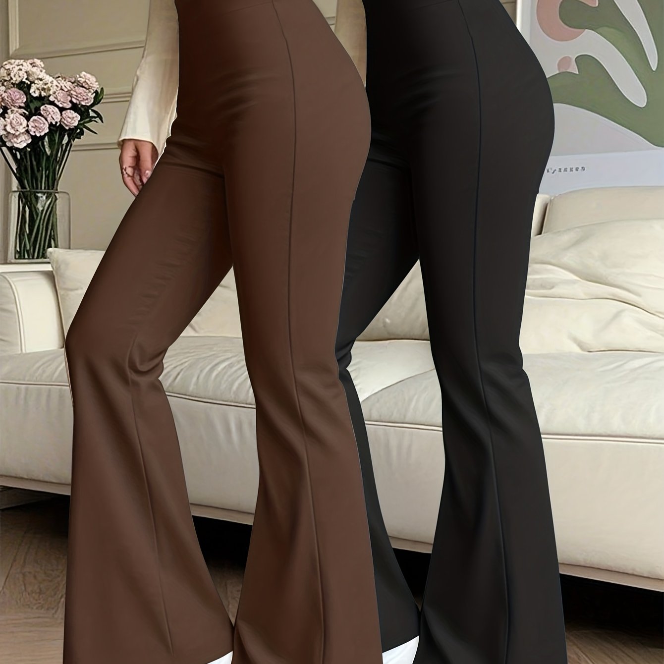 Lot de 2 Pantalons Femme Évasés – Taille Élastique, Tous Saisons, Confortables et Polyvalents