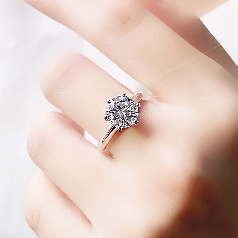 Elegant 2 Carat Cubic Zirconia Engagement Ring - Hypoallergenic Silvery-Plated, Perfect for Weddings & Anniversaries, Fashionable Bridal Accessory, All-Season Wear