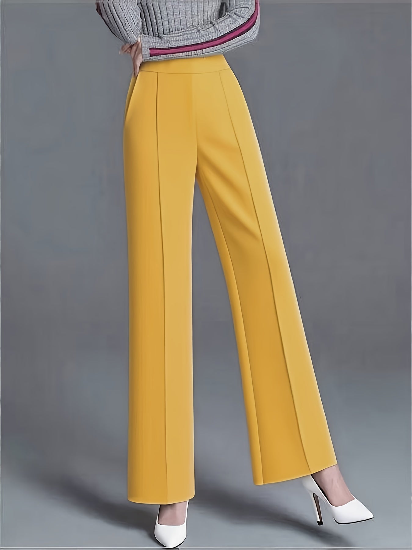 Pantalon Femme Taille Haute Oversize – Jambe Large avec Poches Obliques, Élégant et Décontracté, Tous Saisons