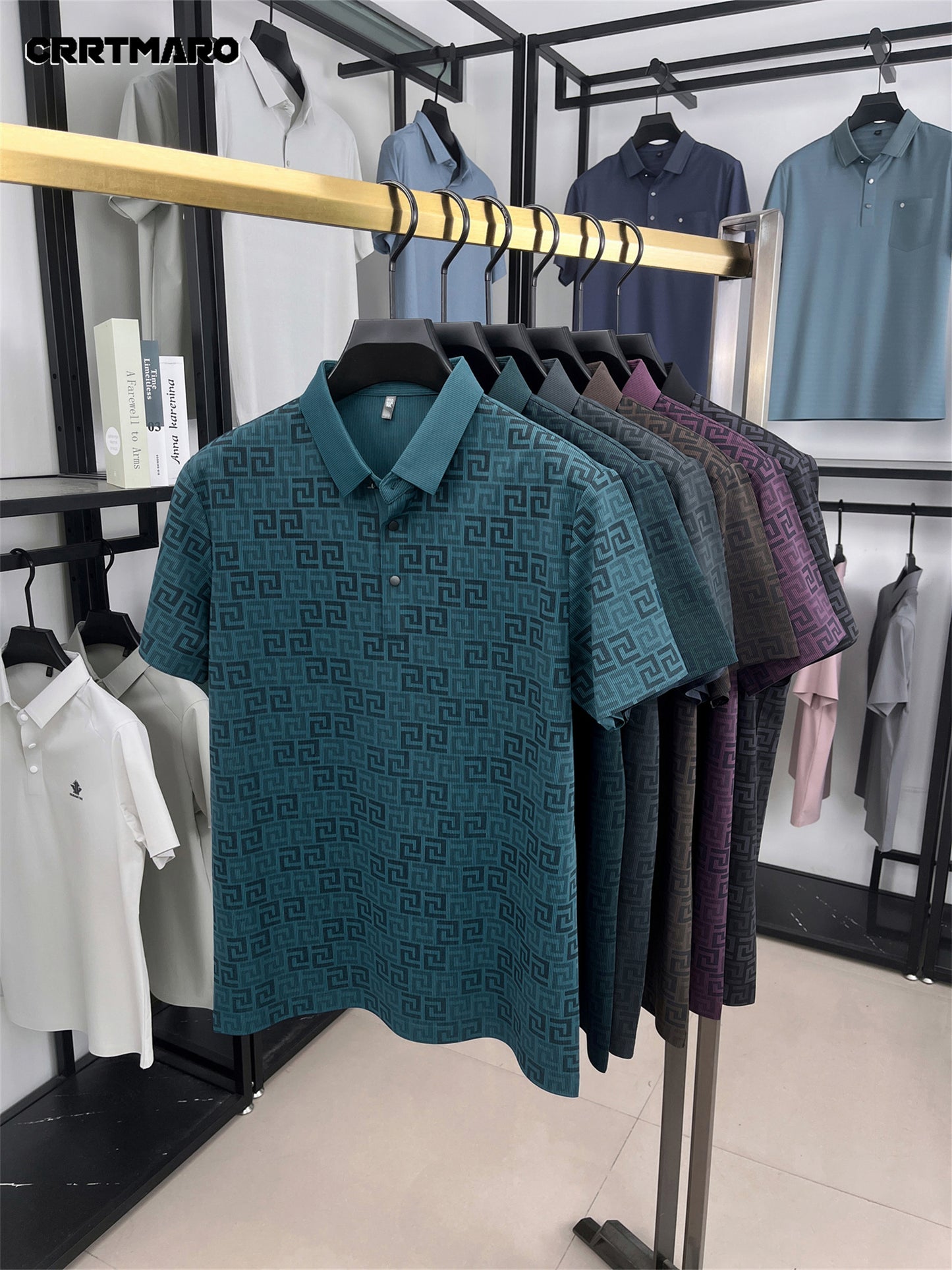 Men'S Casual Summer Polo Shirt - "CRRTMARO" Logo, Lightweight Rayon Fabric, Short Sleeve, Button-Up, Casual Style, Casual Summer Wear | Casual Style Shirt | Glossy Finish