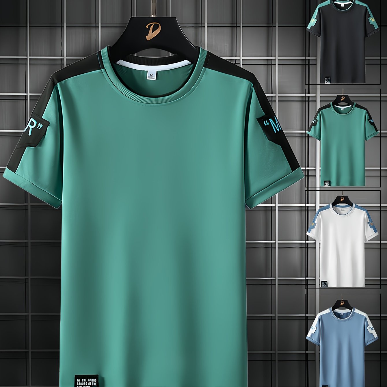 Men's Fashion T-Shirt, Summer Spliced Short-Sleeve Tee for Men, Casual Sporty Round Neck Top with Elastic Breathable Fabric - Versatile Streetwear Gift