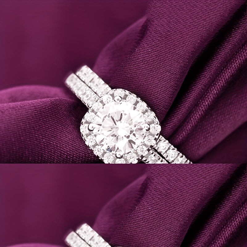 Lot de 2 bagues brillantes en zirconia synthétique – pour femme, mariage ou banquet, accessoires exquis, cadeau idéal pour les fêtes