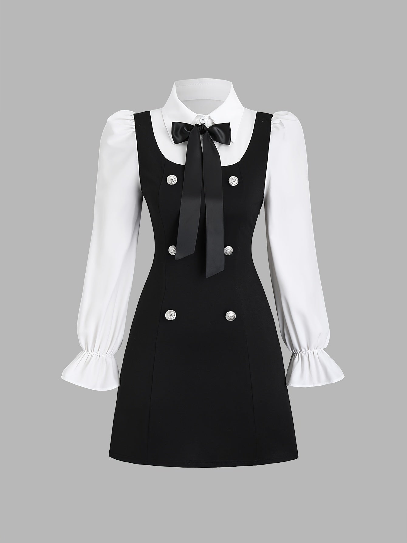 Robe élégante femme à col montant – Manches longues, coupe ajustée, boutons décoratifs